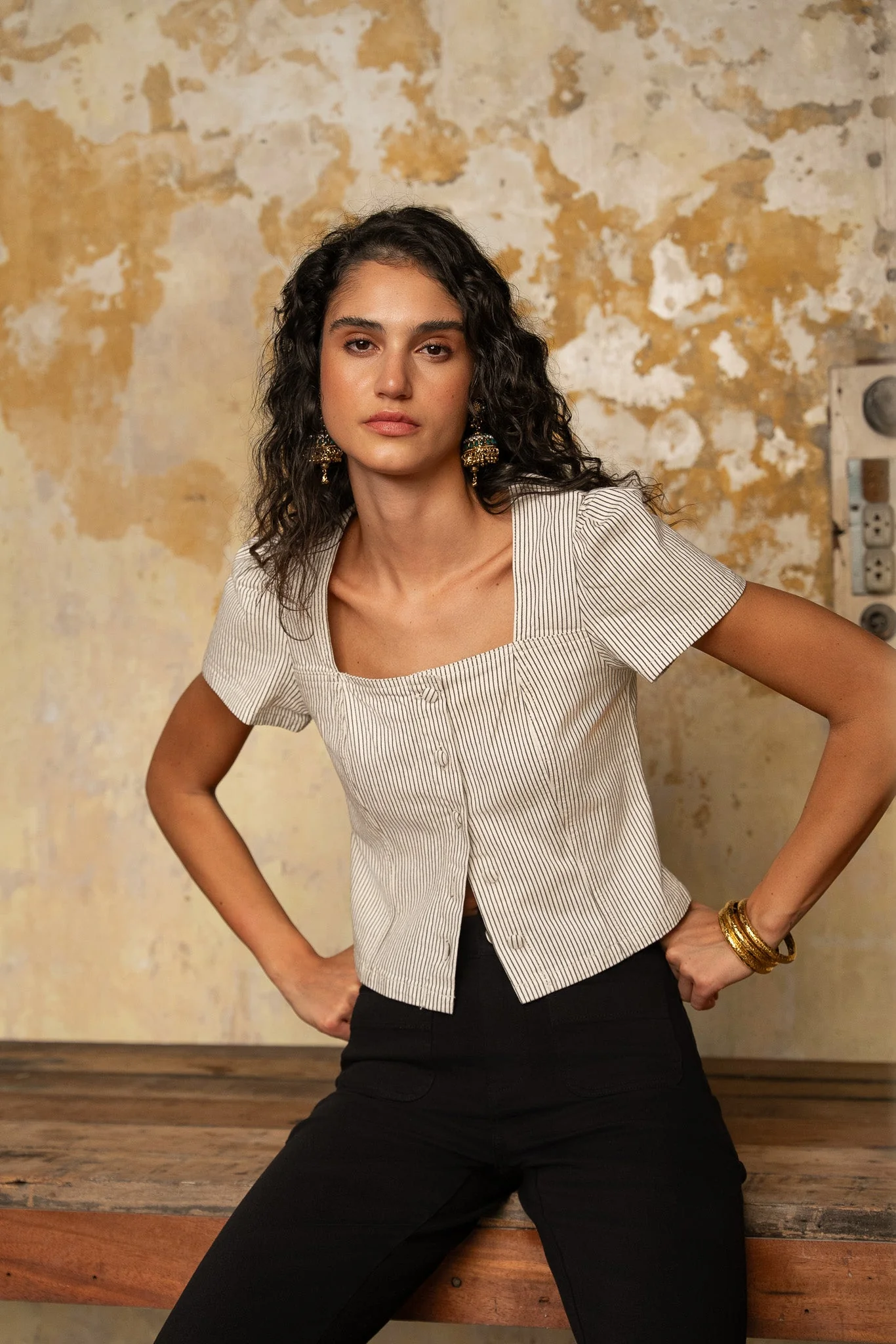 Haut Timeo - denim rayé taupe - Image 2