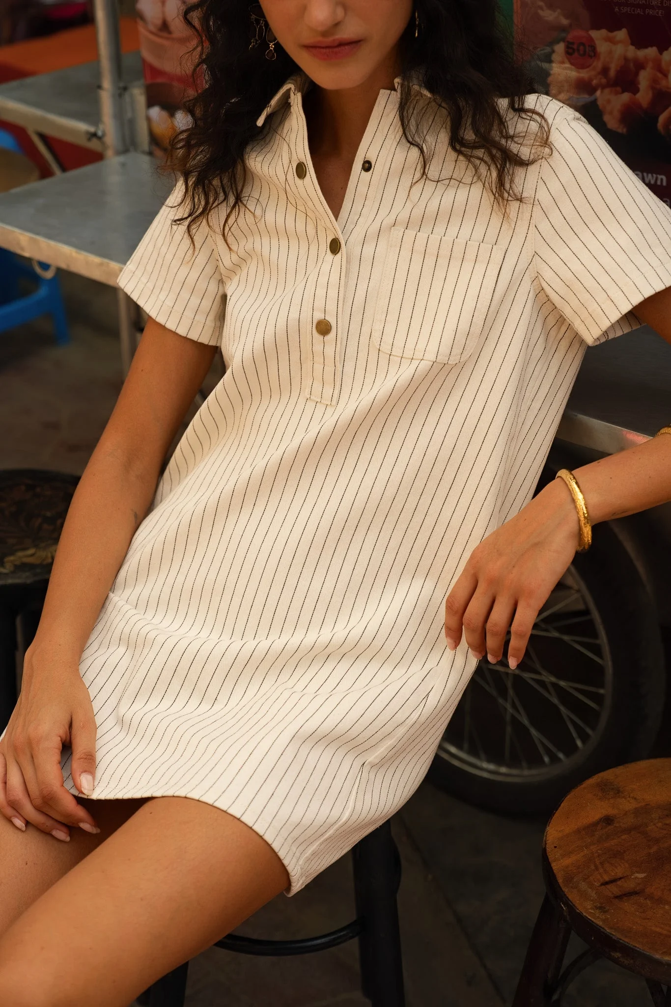 Robe Rouane - denim rayé naturel - Image 3